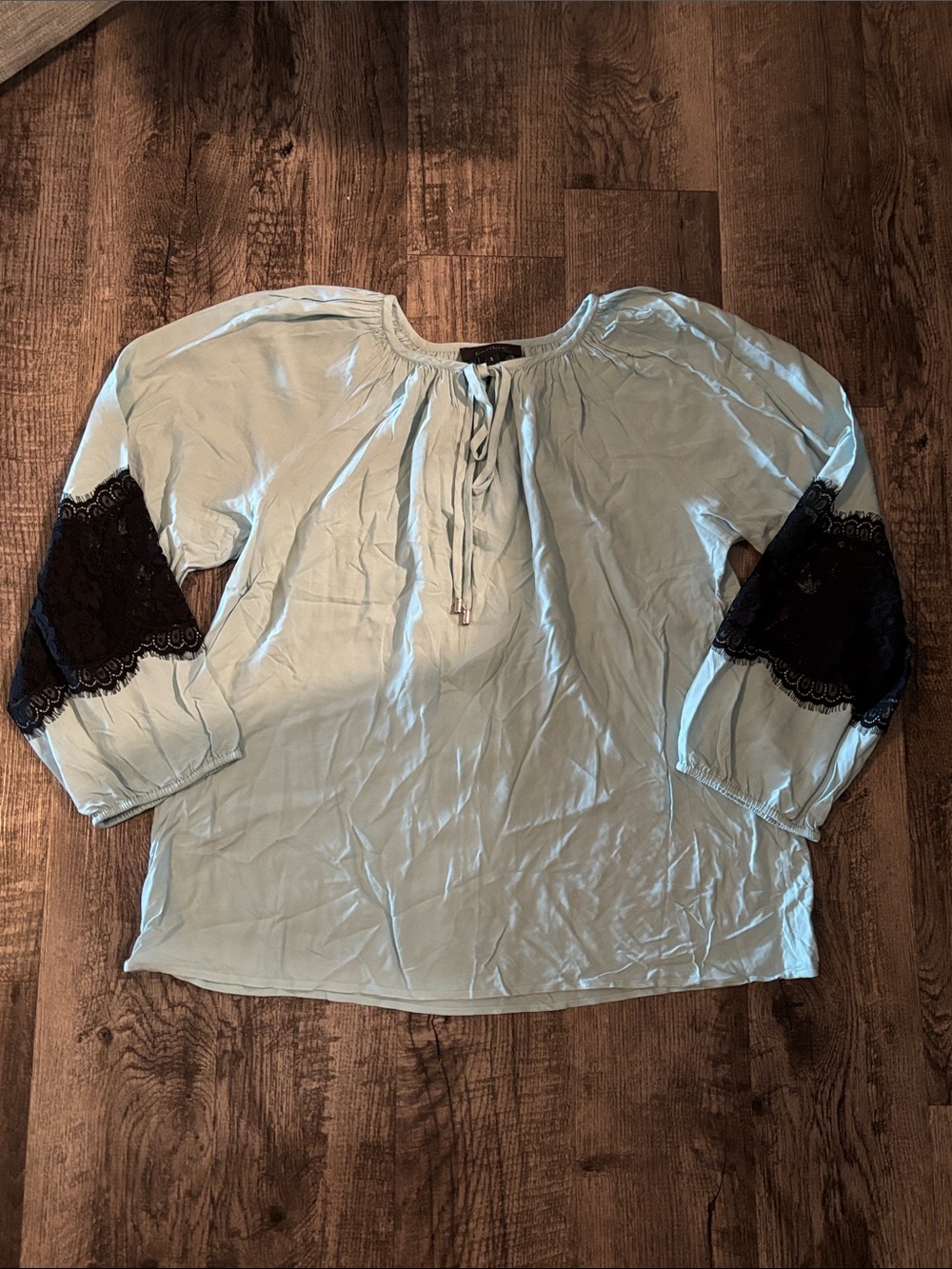 Karen Kane Blouse with Lace Detail - Light Blue and Black - Size Small